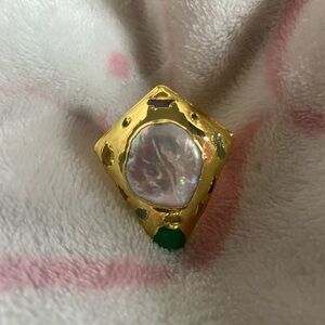 Real Pearl and Stone 18k GP Ring